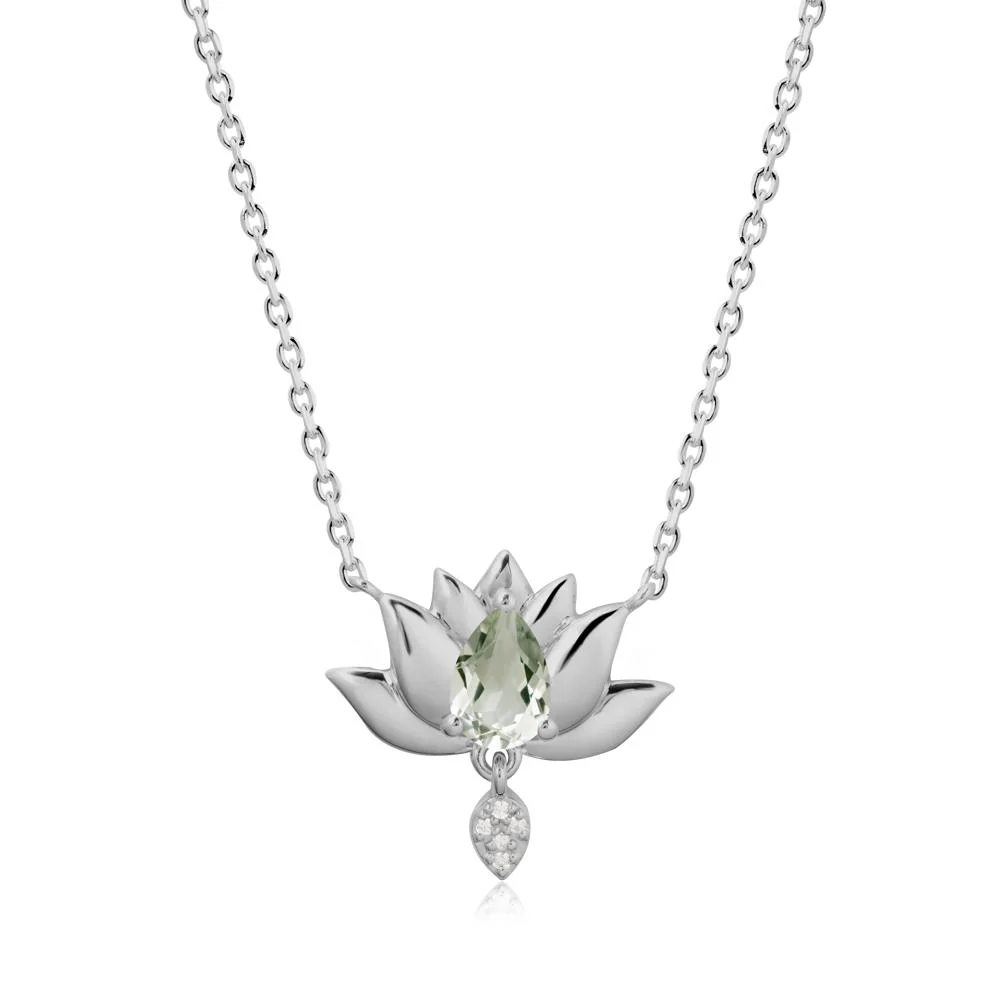 Pear Shaped Green Amethyst Lotus Flower Pendant - Image 8