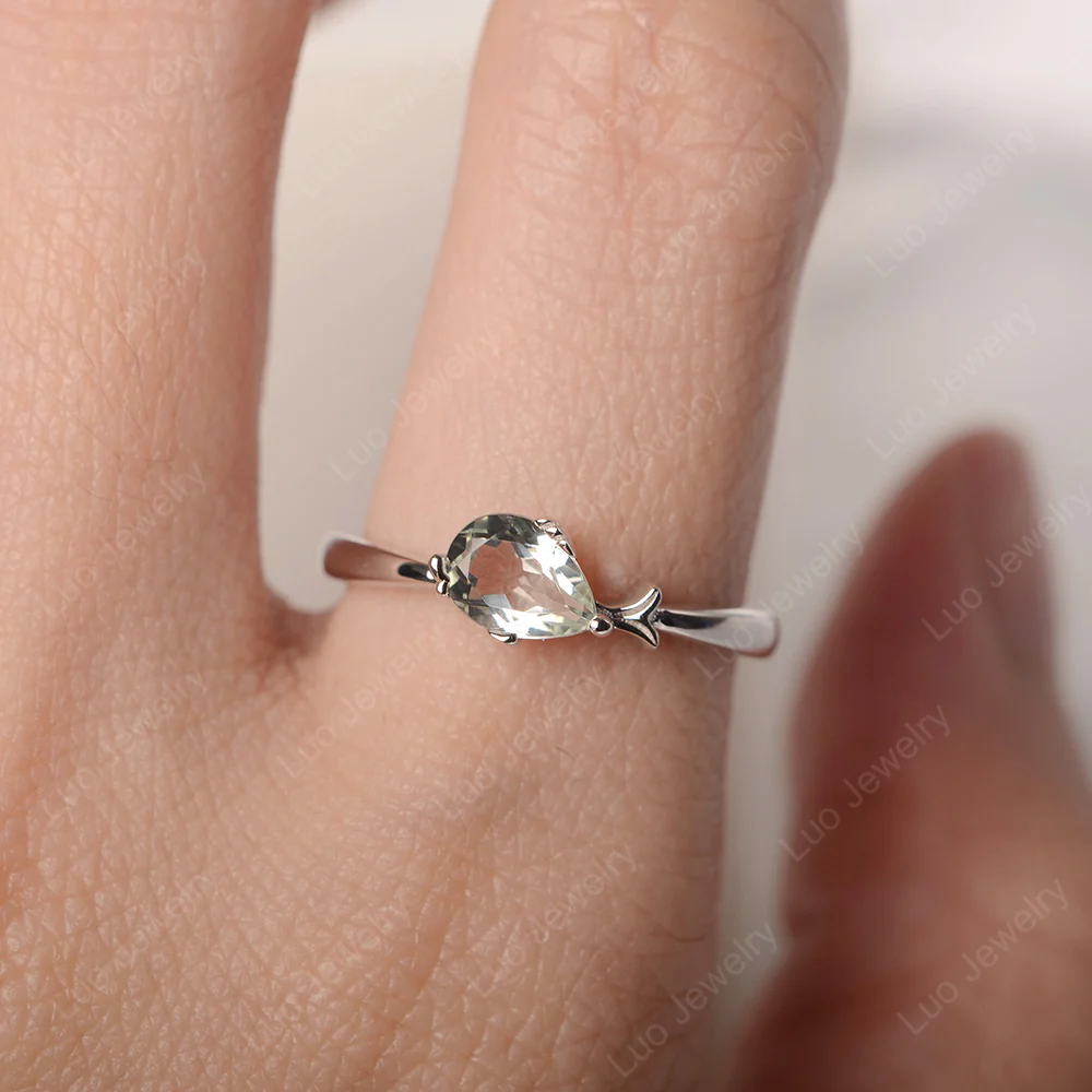 Pear Shaped Green Amethyst Fish Ring - Image 6