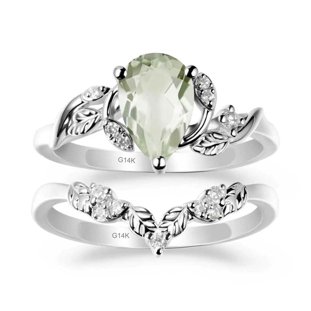 Pear-Shaped Green Amethyst Ring Set with Leaf - Image 6