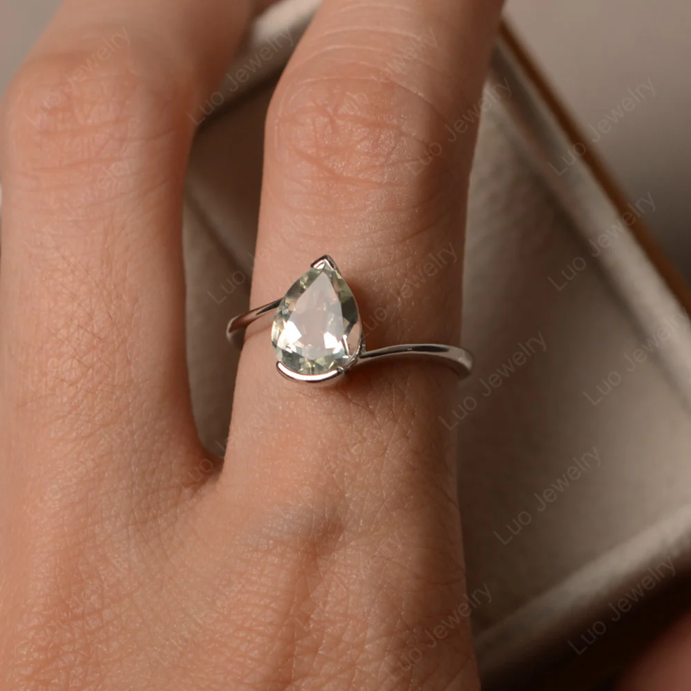 Green Amethyst Pear Bypass Ring - Image 3