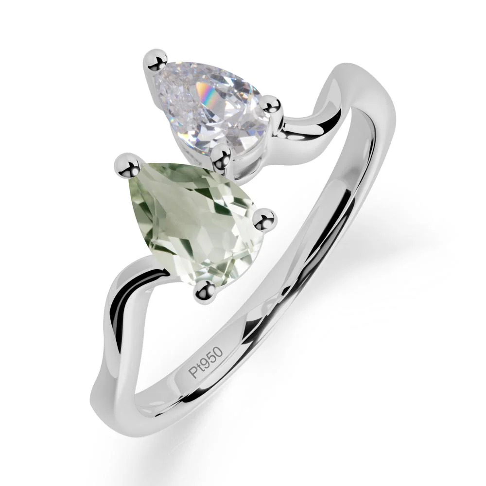 Pear Shaped Green Amethyst Toi Et Moi Ring