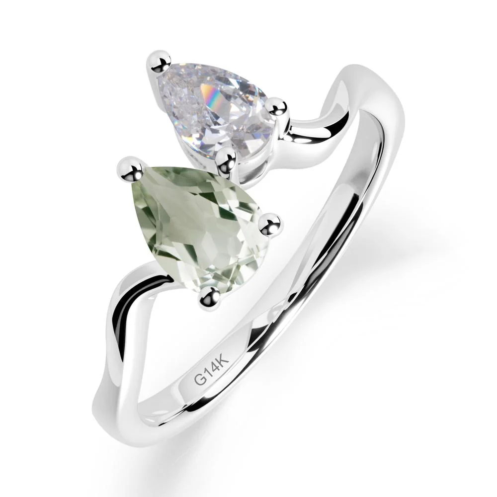 Pear Shaped Green Amethyst Toi Et Moi Ring - Image 4