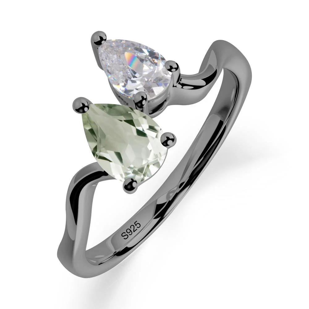 Pear Shaped Green Amethyst Toi Et Moi Ring - Image 5