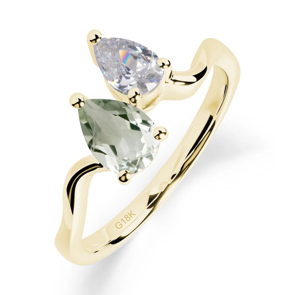 Pear Shaped Green Amethyst Toi Et Moi Ring - Image 9