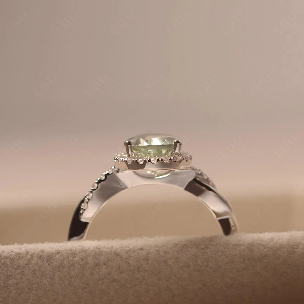 Pear Shaped Green Amethyst Twisted Halo Ring - Image 32