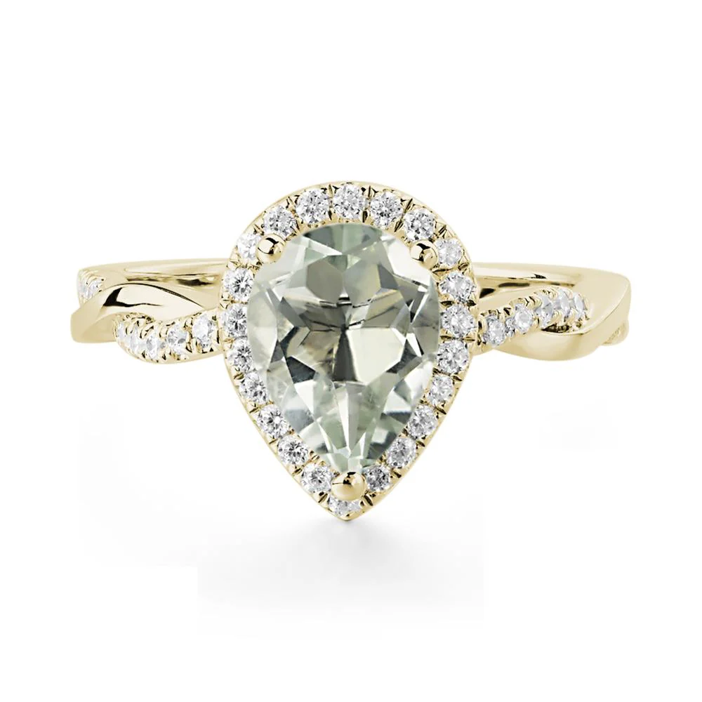 Pear Shaped Green Amethyst Twisted Halo Ring - Image 5