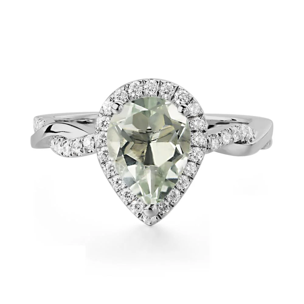 Pear Shaped Green Amethyst Twisted Halo Ring - Image 7