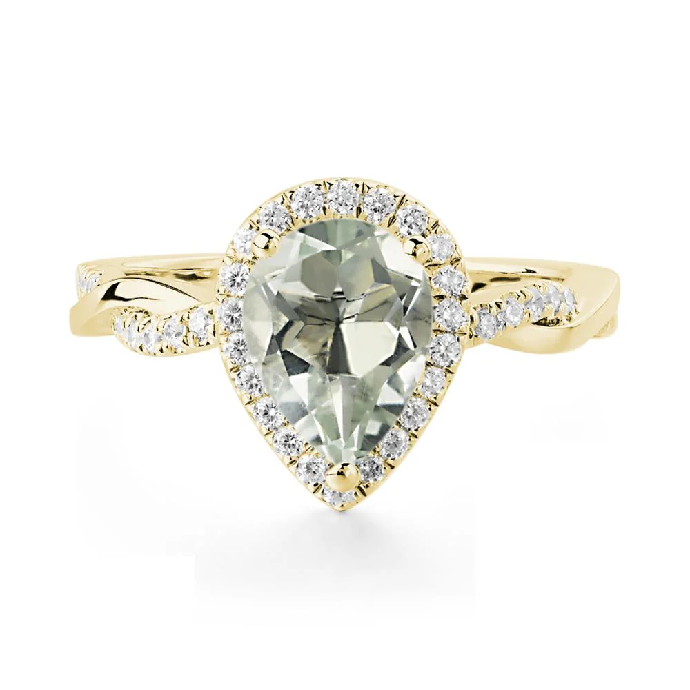 Pear Shaped Green Amethyst Twisted Halo Ring - Image 8