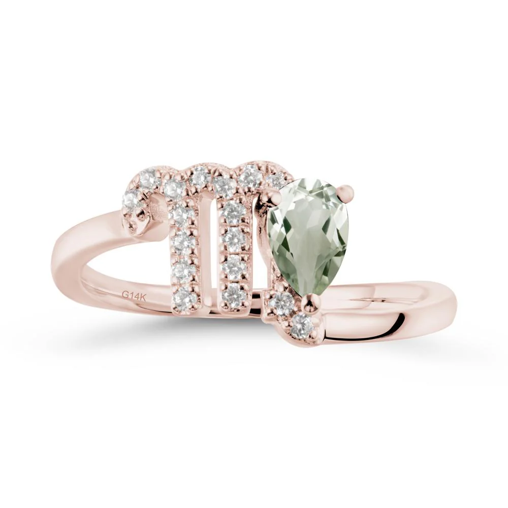 Pear Shaped Green Amethyst Virgo Zodiac Bypass Ring