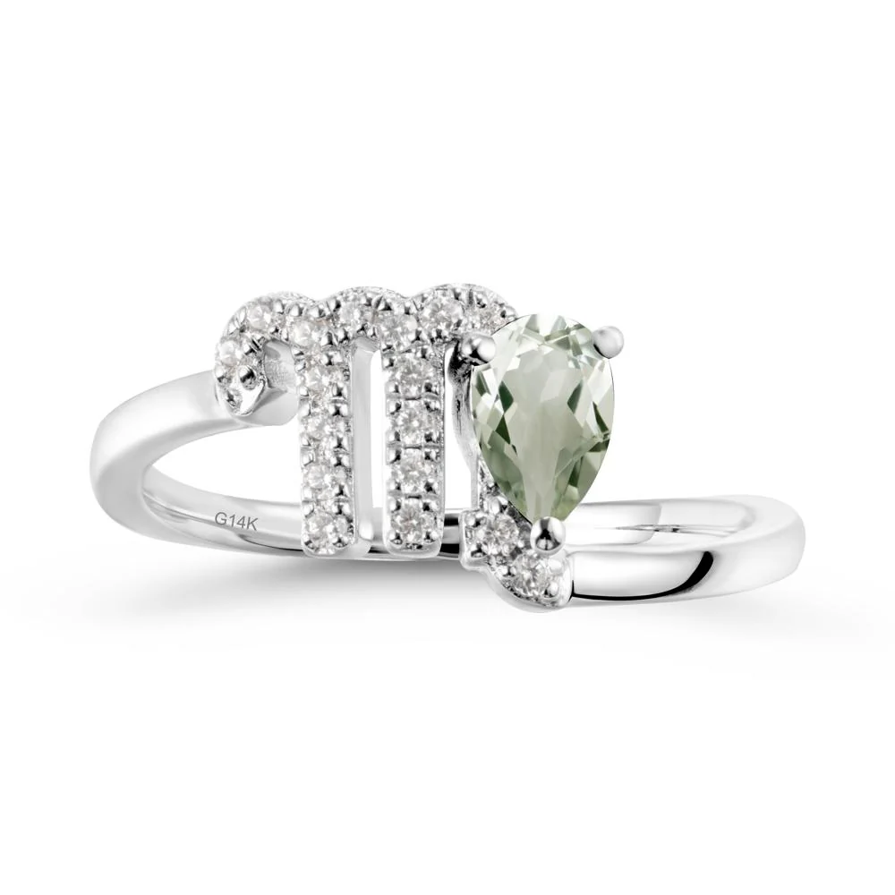 Pear Shaped Green Amethyst Virgo Zodiac Bypass Ring - Image 2