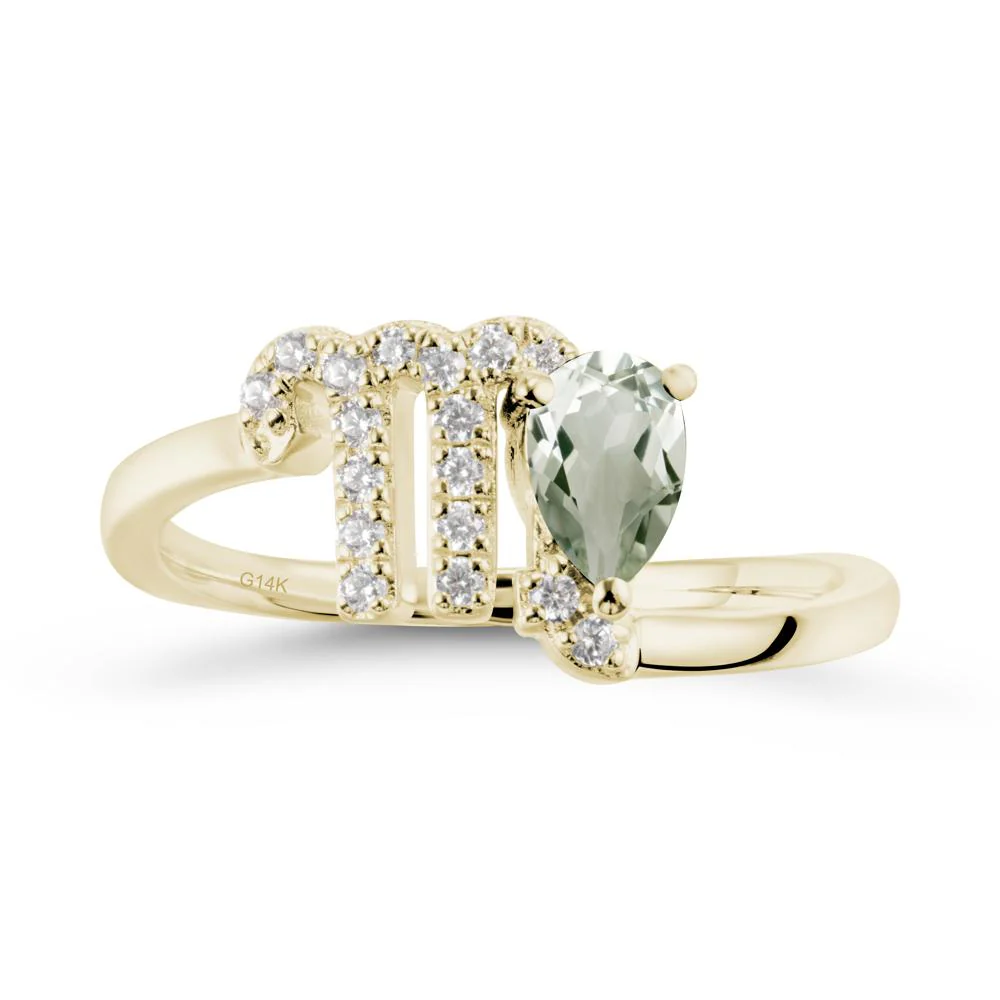 Pear Shaped Green Amethyst Virgo Zodiac Bypass Ring - Image 3