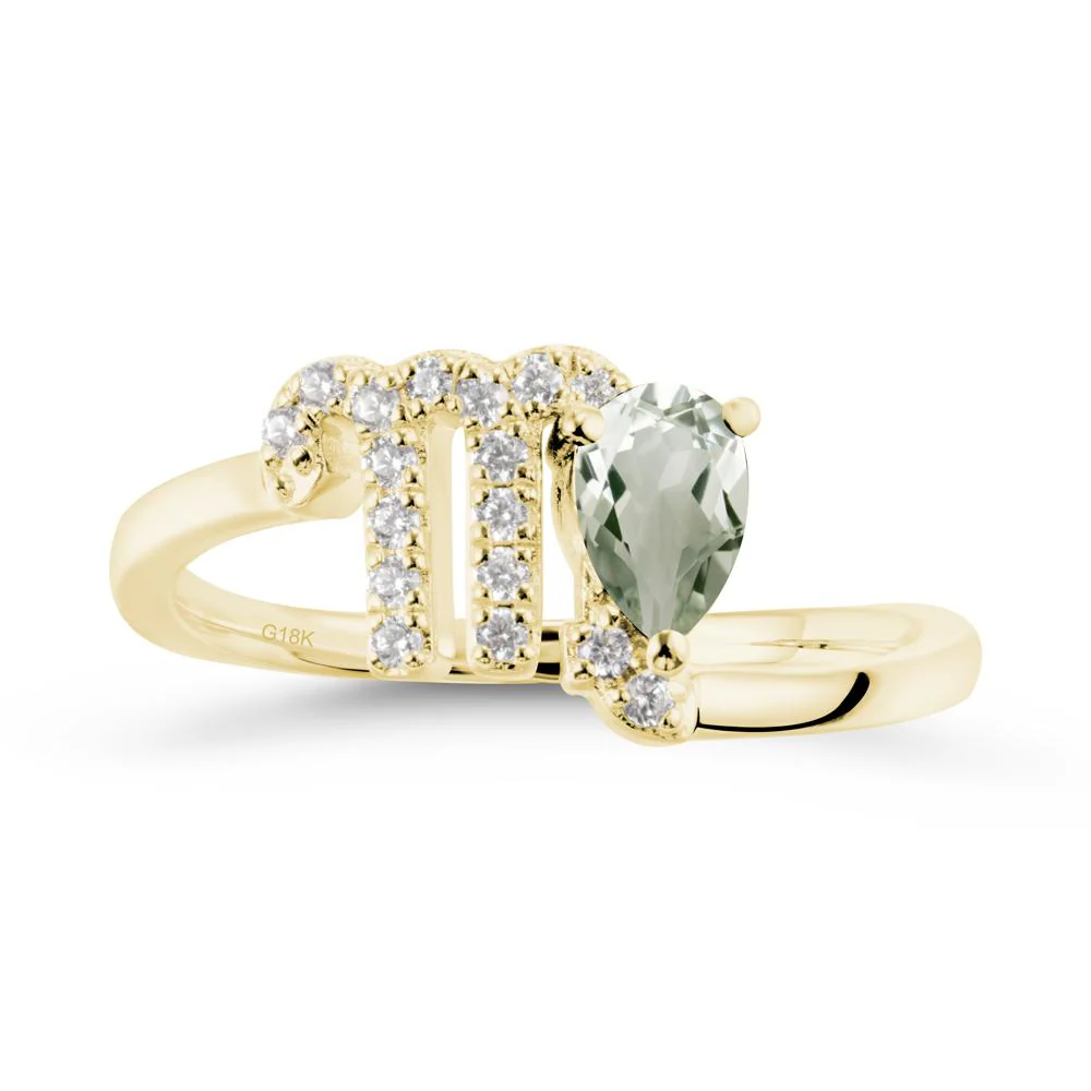 Pear Shaped Green Amethyst Virgo Zodiac Bypass Ring - Image 6