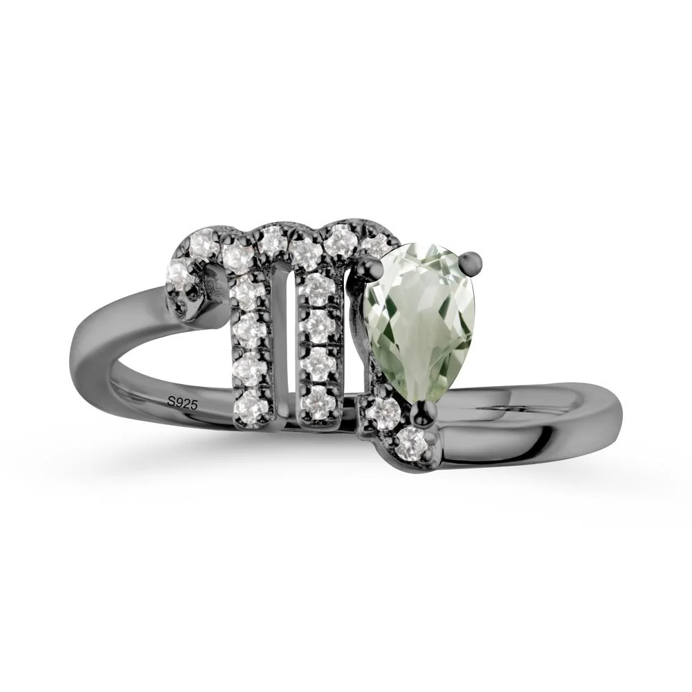 Pear Shaped Green Amethyst Virgo Zodiac Bypass Ring - Image 7