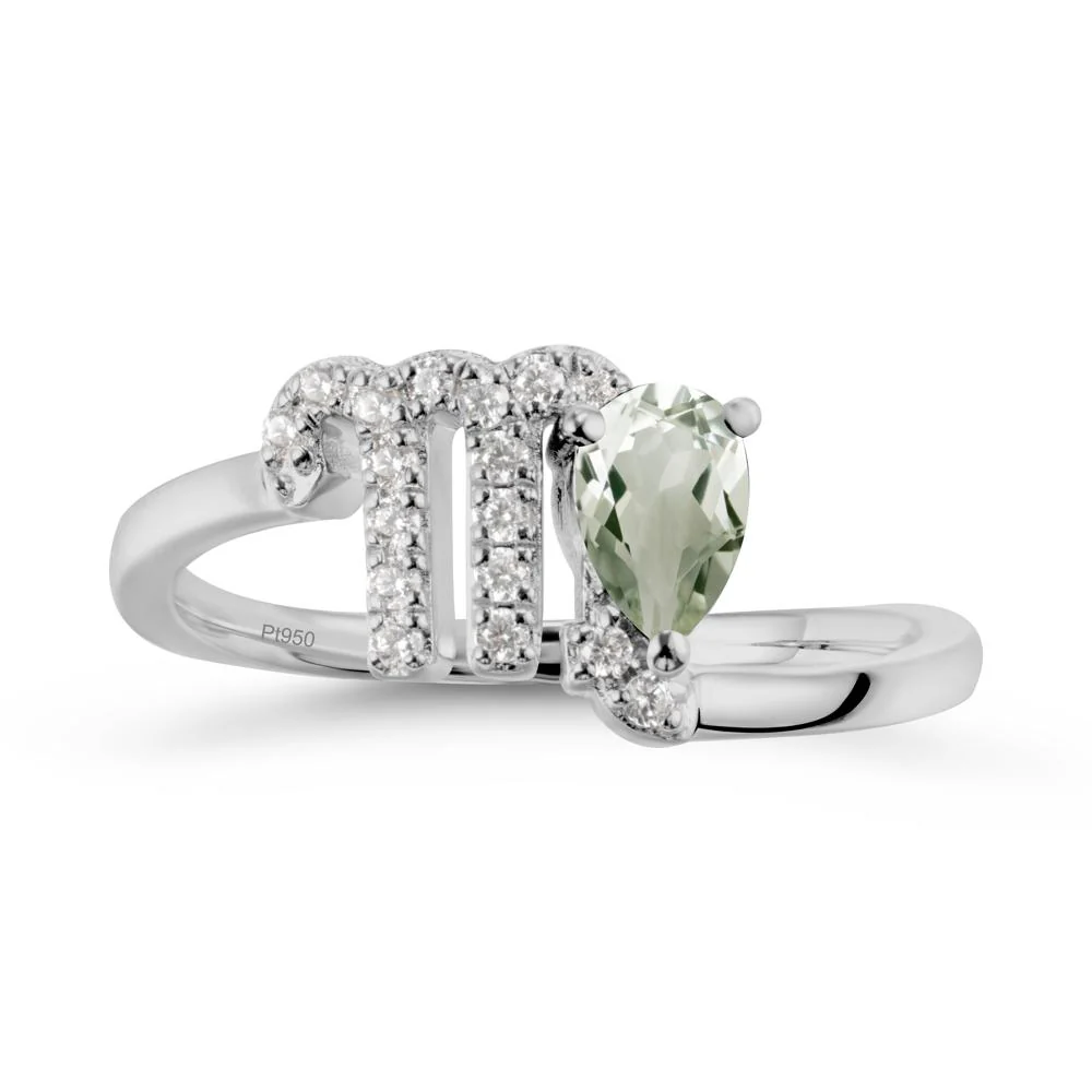 Pear Shaped Green Amethyst Virgo Zodiac Bypass Ring - Image 8