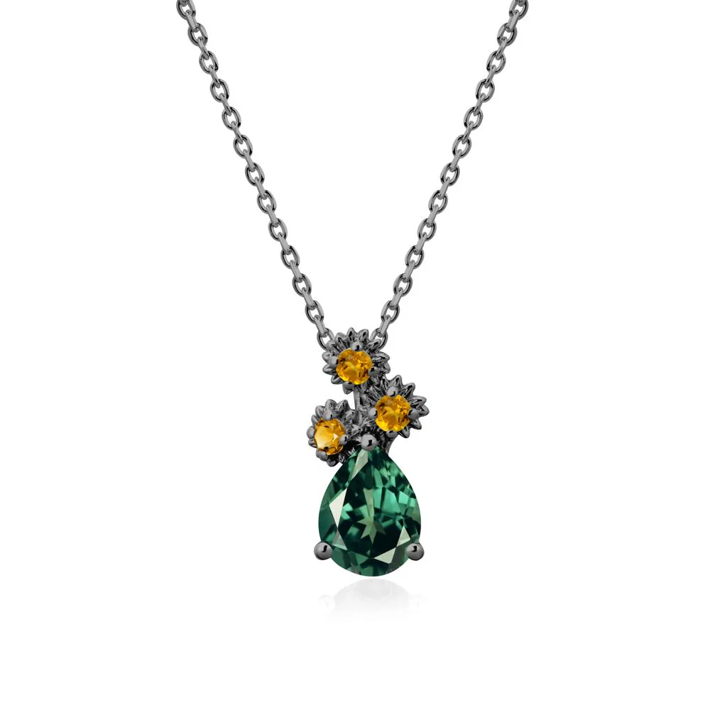 Pear Shaped Green Sapphire and Citrine Sunflower Necklace