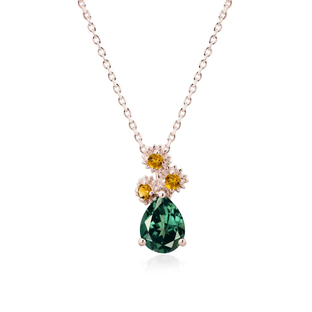 Pear Shaped Green Sapphire and Citrine Sunflower Necklace - Image 2