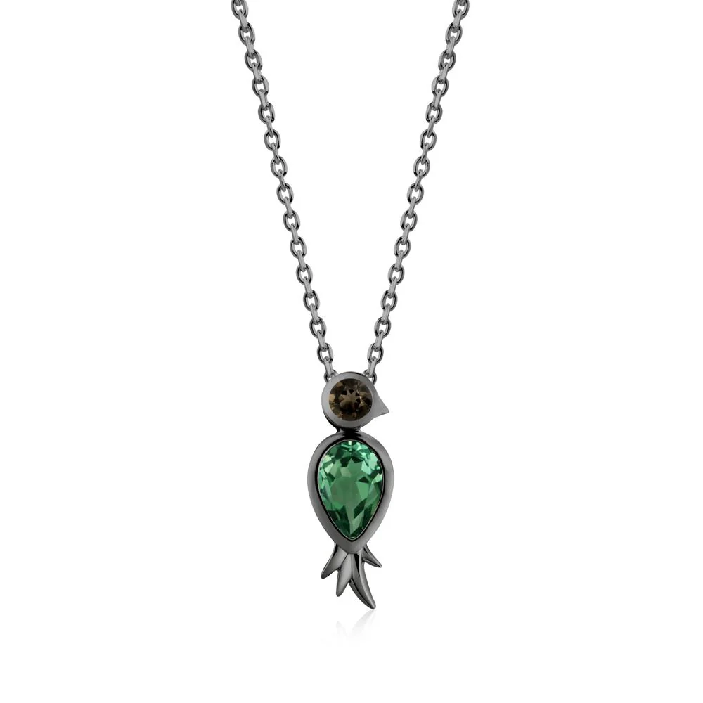 Pear Shaped Green Sapphire and Smoky Quartz Bird Pendant Neckalce - Image 3