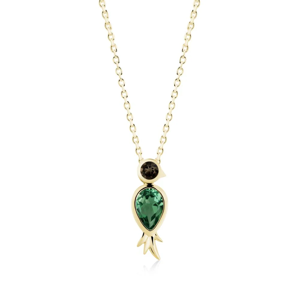 Pear Shaped Green Sapphire and Smoky Quartz Bird Pendant Neckalce - Image 4