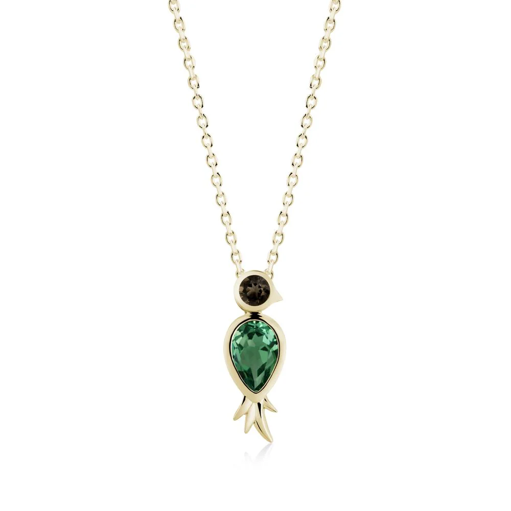 Pear Shaped Green Sapphire and Smoky Quartz Bird Pendant Neckalce - Image 5