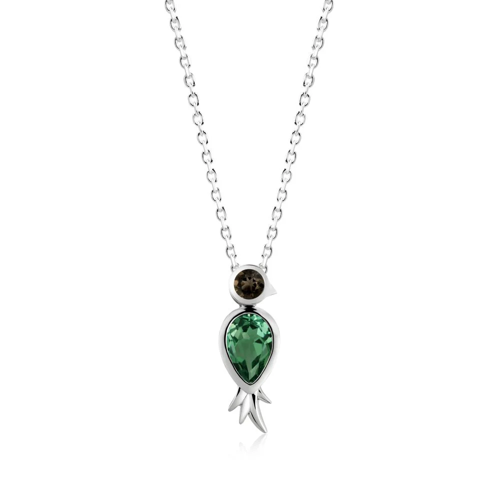 Pear Shaped Green Sapphire and Smoky Quartz Bird Pendant Neckalce - Image 6
