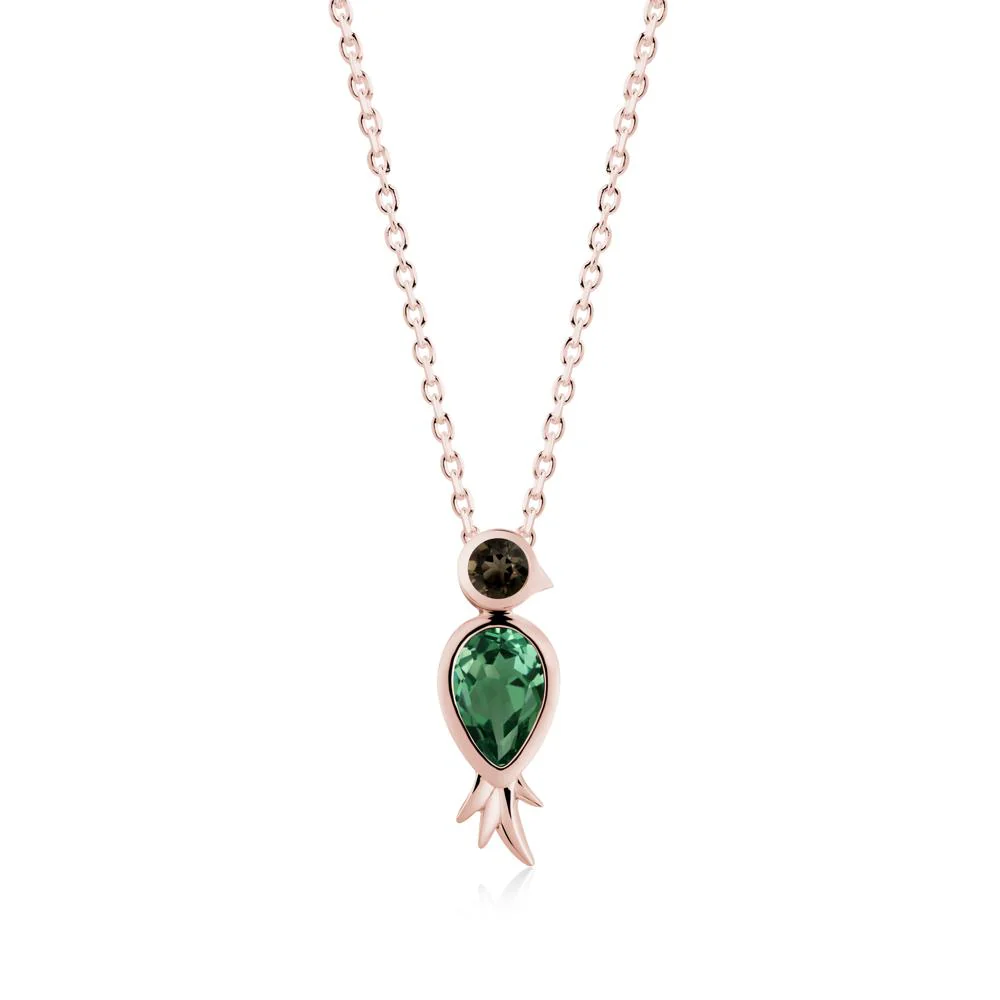 Pear Shaped Green Sapphire and Smoky Quartz Bird Pendant Neckalce - Image 7