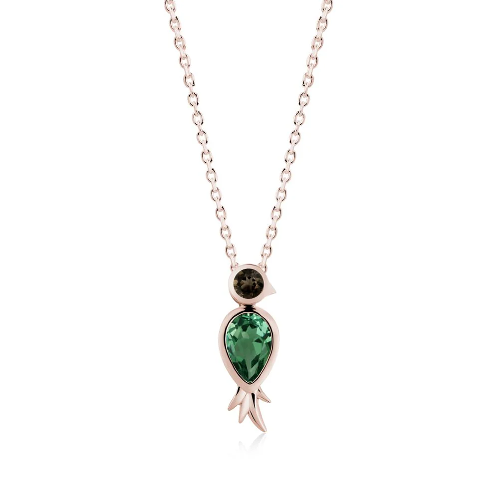 Pear Shaped Green Sapphire and Smoky Quartz Bird Pendant Neckalce - Image 9
