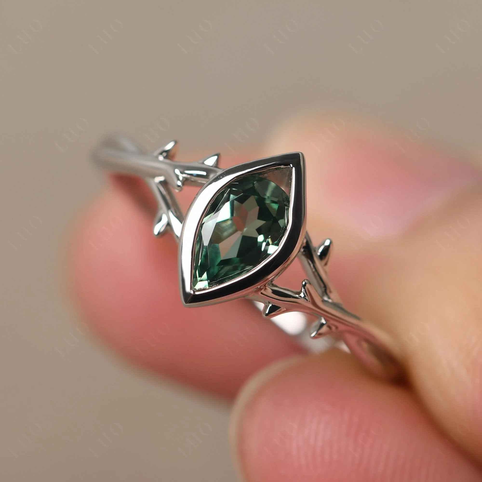 Green Sapphire Twig Bezel Set Ring - Image 29