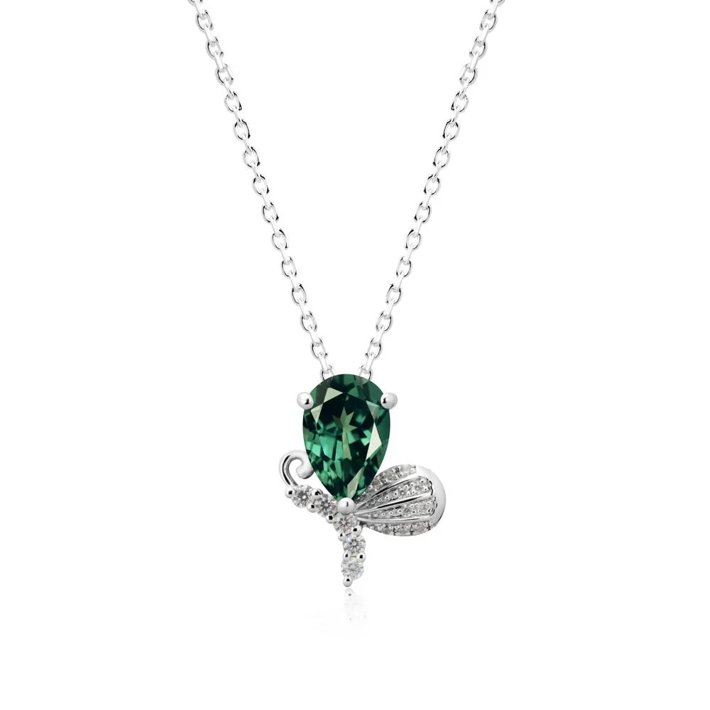Pear Shaped Green Sapphire Butterfly Necklace - Image 2
