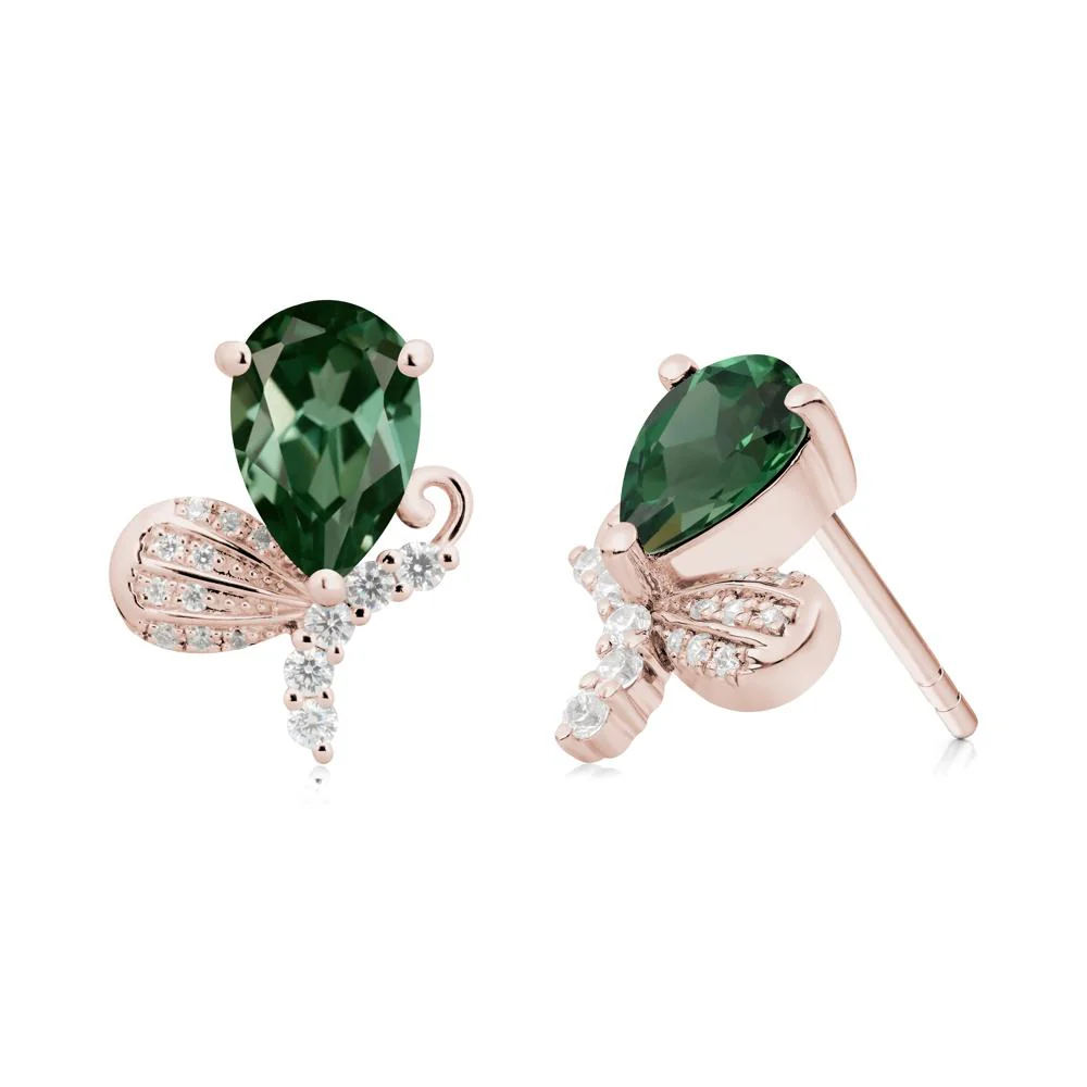 Pear Shaped Green Sapphire Butterfly Stud Earrings - Image 6