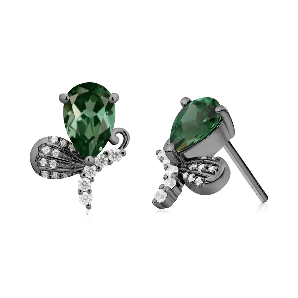 Pear Shaped Green Sapphire Butterfly Stud Earrings - Image 8