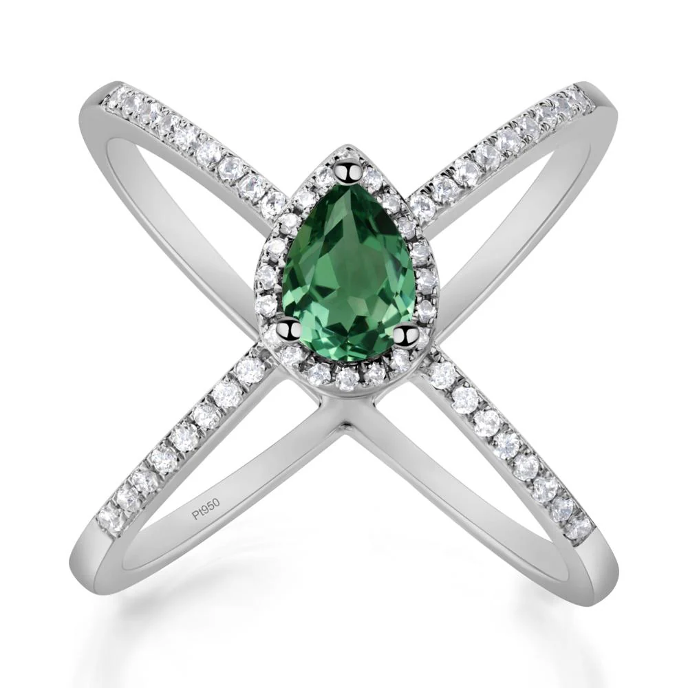 Pear Shaped Green Sapphire Criss Cross Ring - Image 2