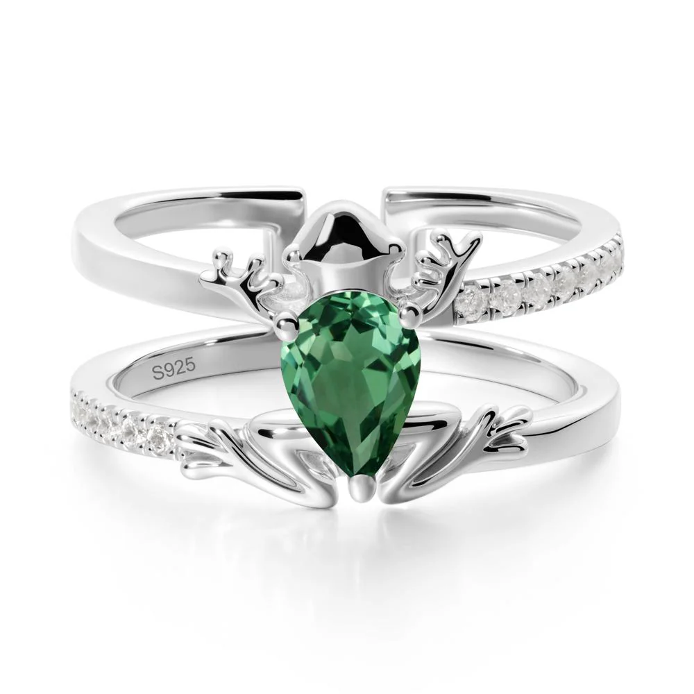 Pear Shaped Green Sapphire Frog Open Ring