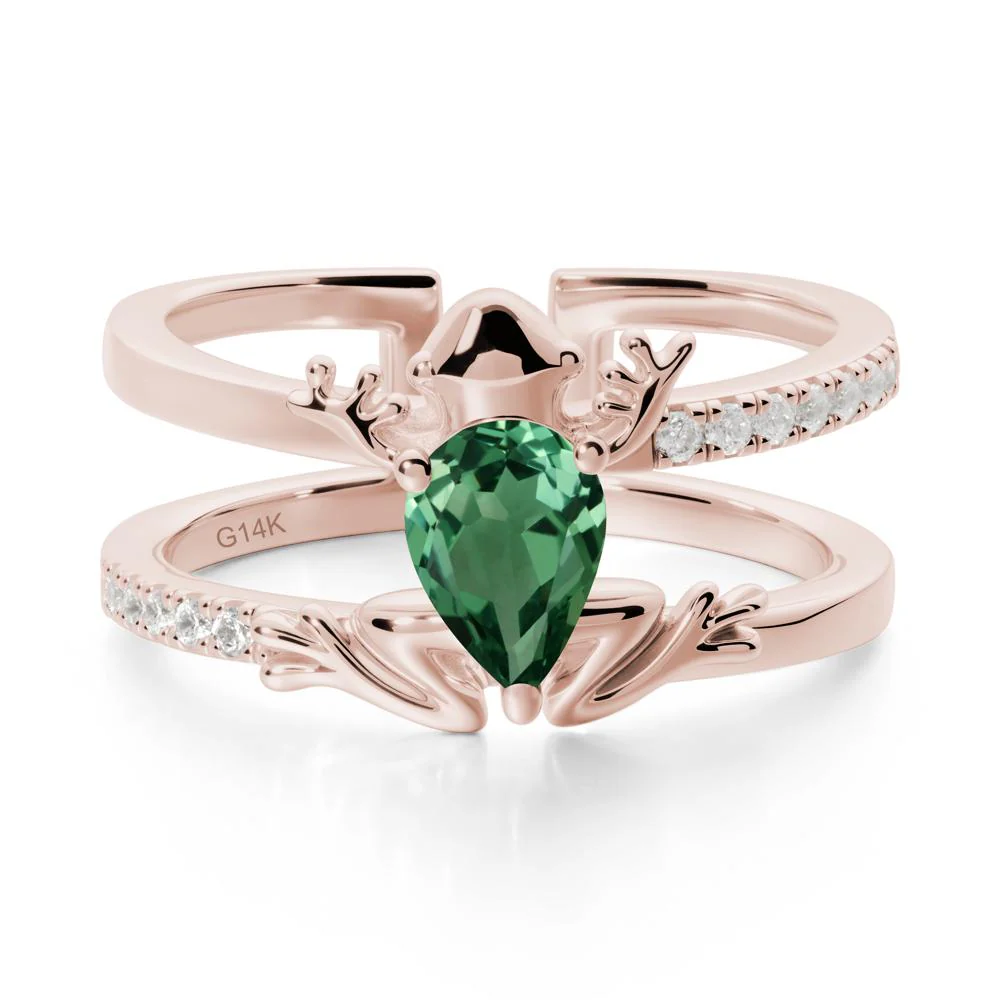 Pear Shaped Green Sapphire Frog Open Ring - Image 2