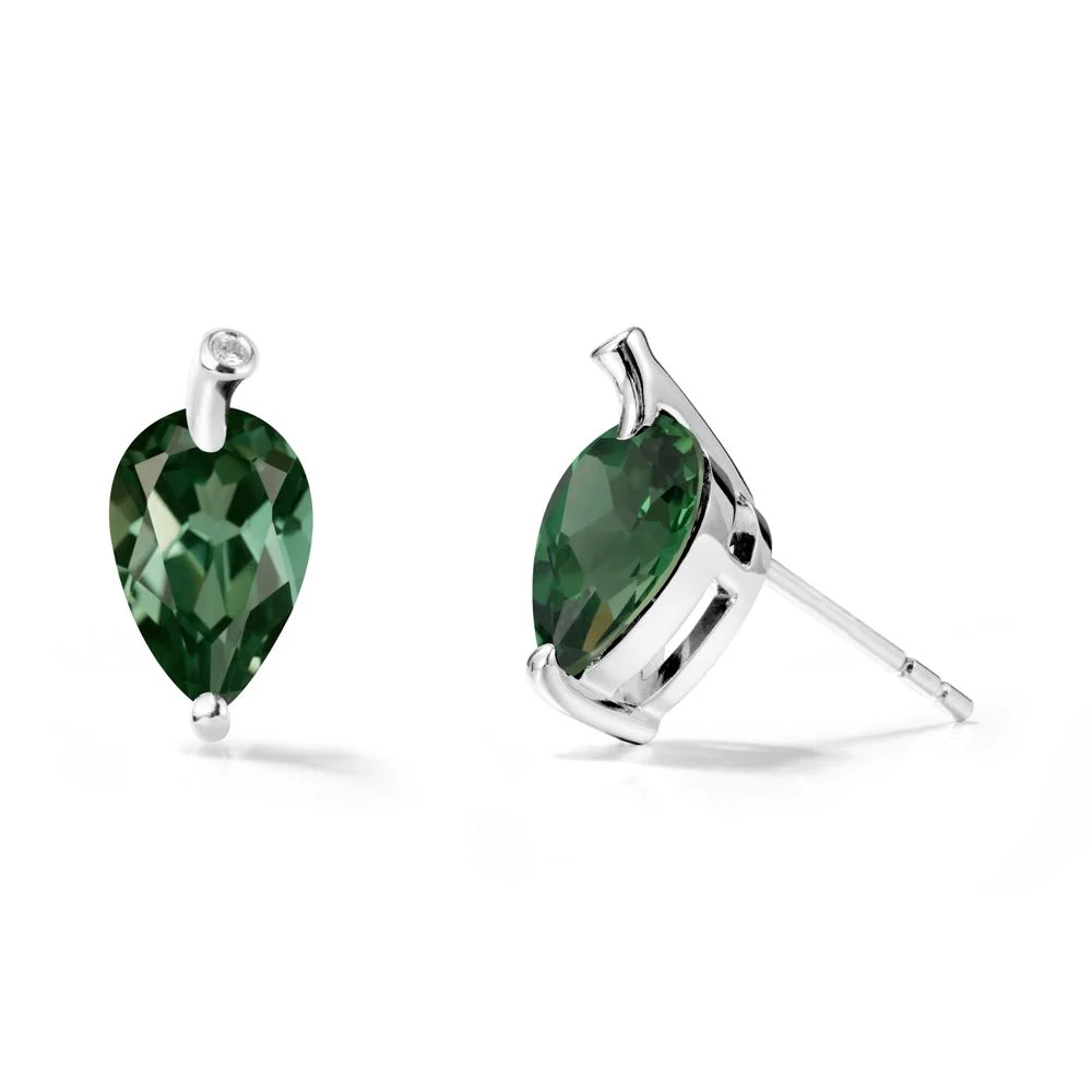 Pear Shaped Green Sapphire Leaf Earrings - Image 3