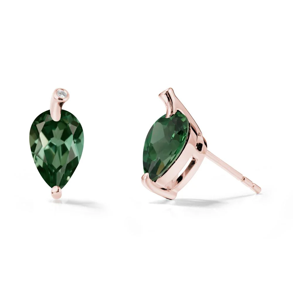 Pear Shaped Green Sapphire Leaf Earrings - Image 5