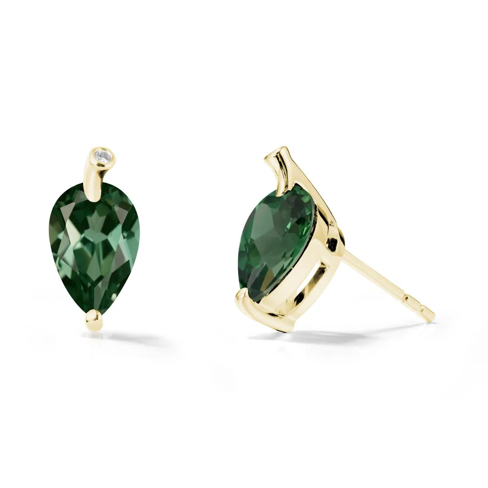 Pear Shaped Green Sapphire Leaf Earrings - Image 7
