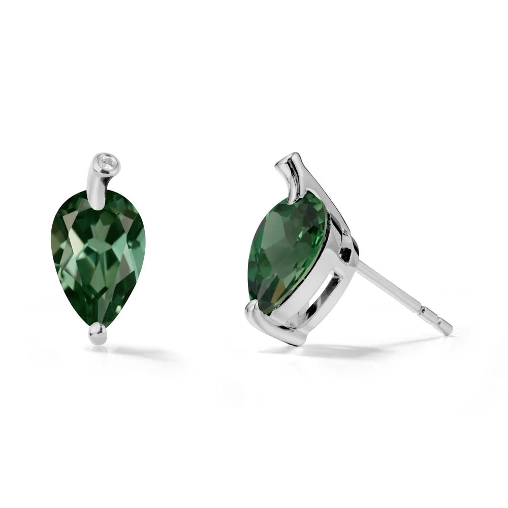 Pear Shaped Green Sapphire Leaf Earrings - Image 9