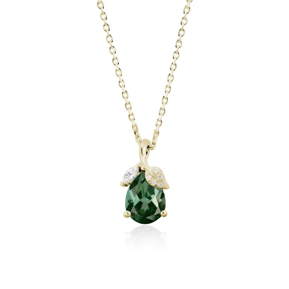 Pear Shaped Green Sapphire Leaf Pendant Necklace