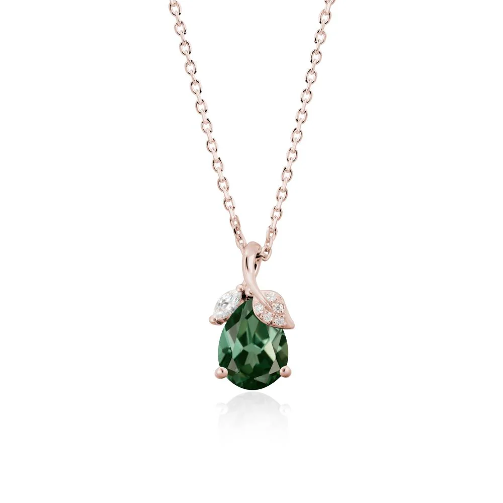 Pear Shaped Green Sapphire Leaf Pendant Necklace - Image 2
