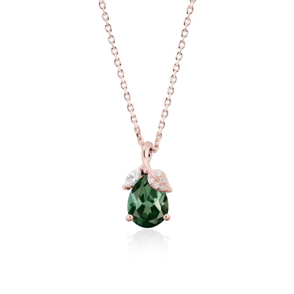Pear Shaped Green Sapphire Leaf Pendant Necklace - Image 4
