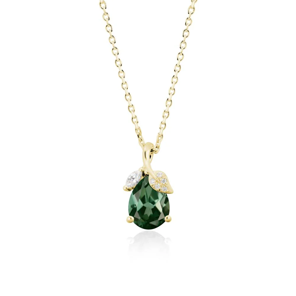 Pear Shaped Green Sapphire Leaf Pendant Necklace - Image 6