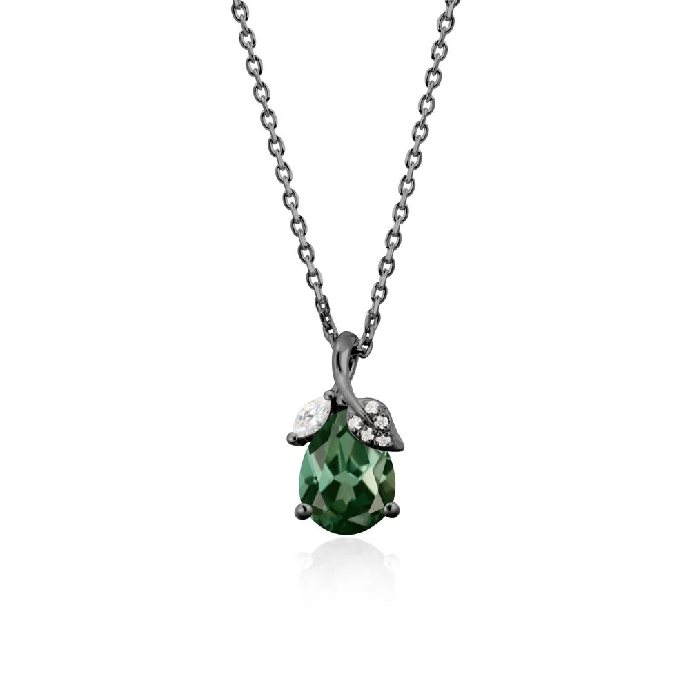 Pear Shaped Green Sapphire Leaf Pendant Necklace - Image 7