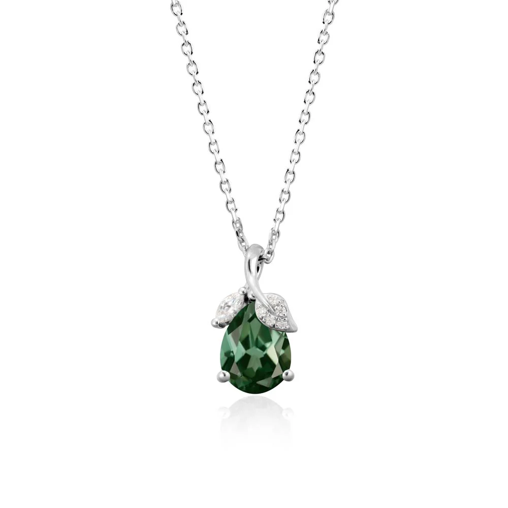 Pear Shaped Green Sapphire Leaf Pendant Necklace - Image 9