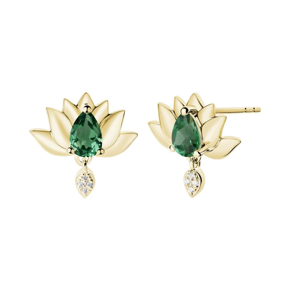 Pear Shaped Green Sapphire Lotus Flower Earrings - Image 7