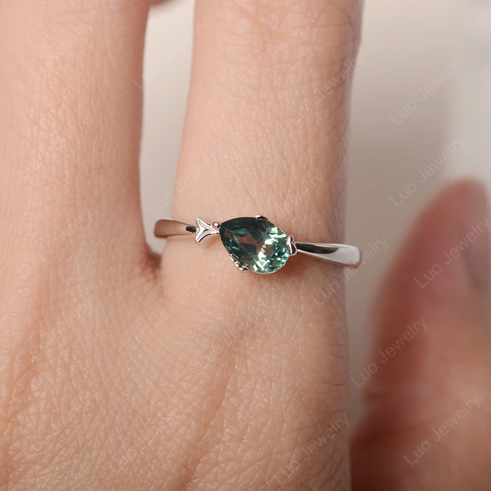 Pear Shaped Green Sapphire Fish Ring - Image 5