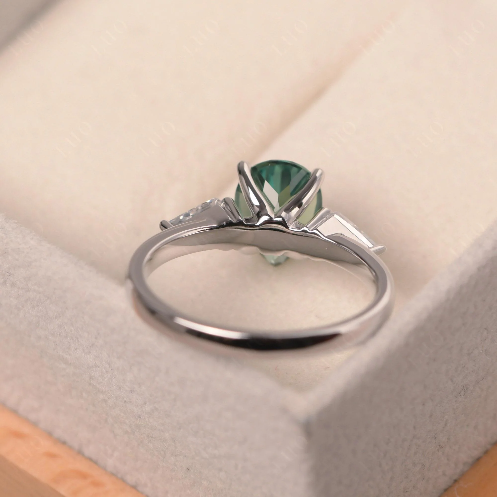 Pear Green Sapphire Trilogy Engagement Ring - Image 3