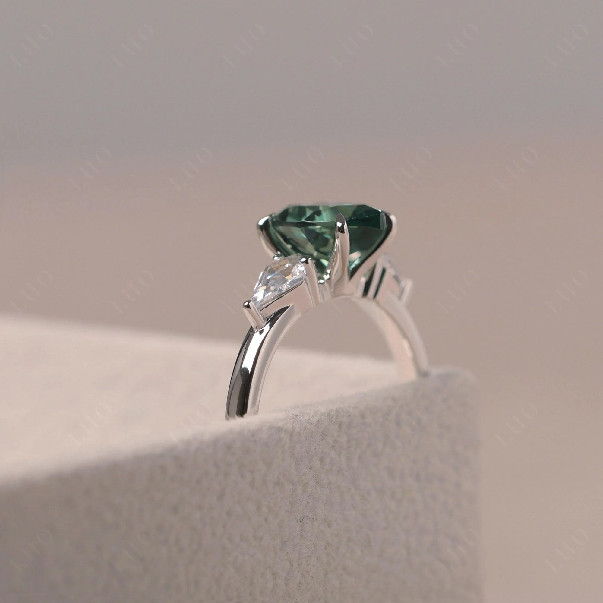 Pear Green Sapphire Trilogy Engagement Ring - Image 4