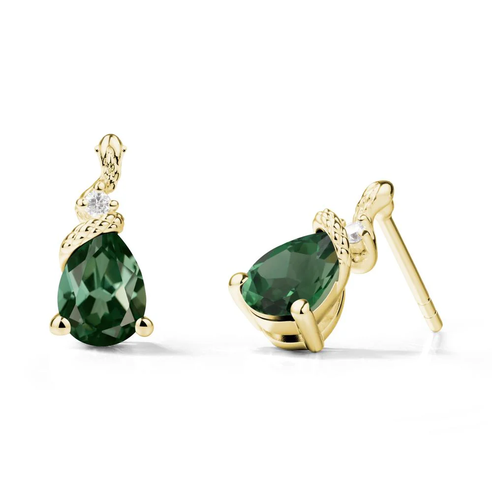 Pear Shaped Green Sapphire Stud Snake Earrings - Image 6