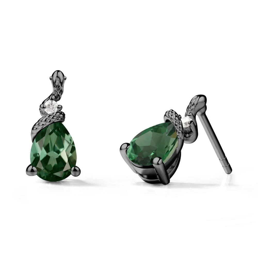 Pear Shaped Green Sapphire Stud Snake Earrings - Image 7