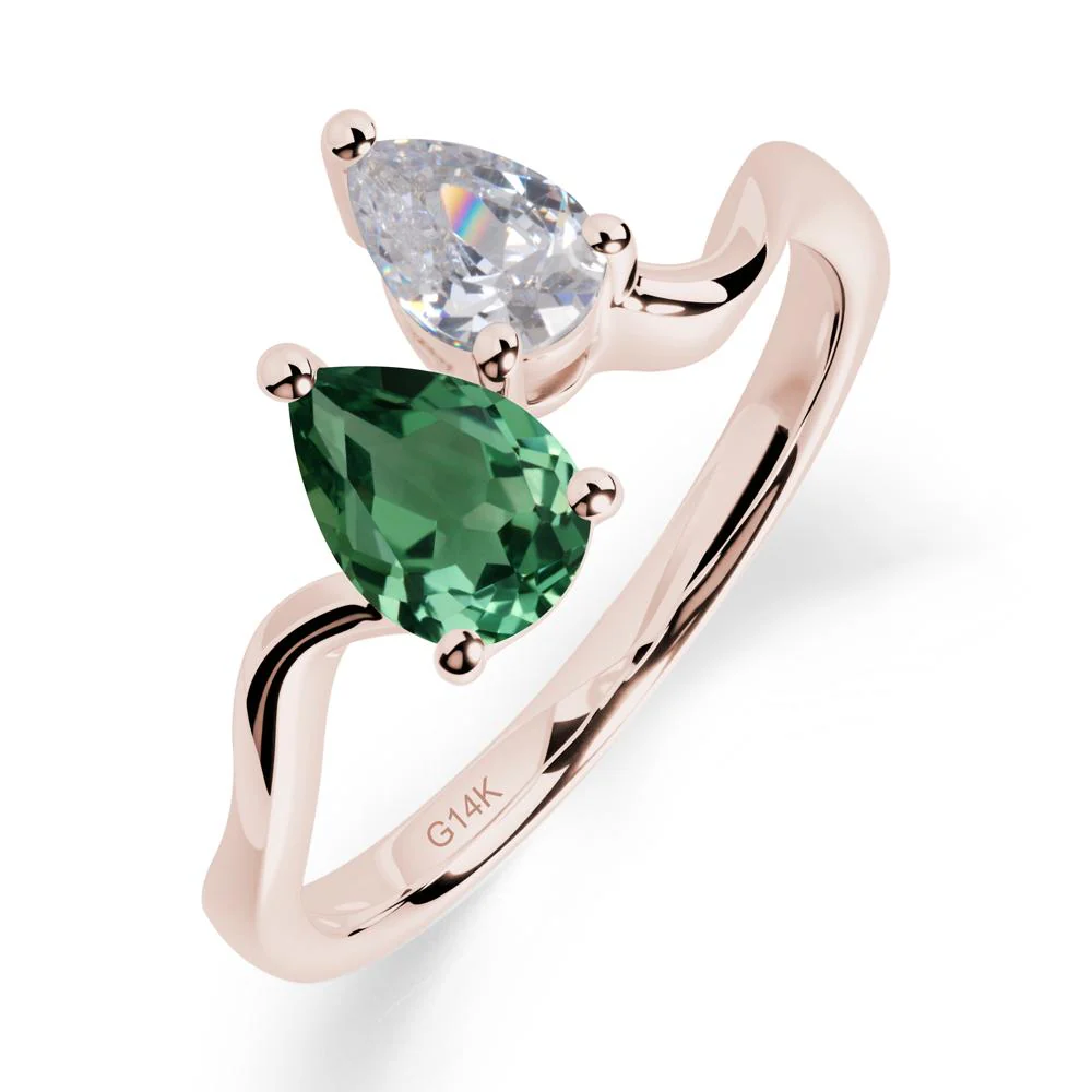 Pear Shaped Green Sapphire Toi Et Moi Ring